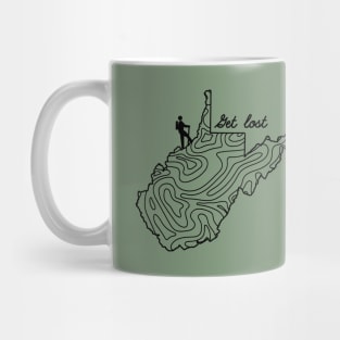 Get Lost Hiking Topographic Art Hike West Virginia State Map Mug